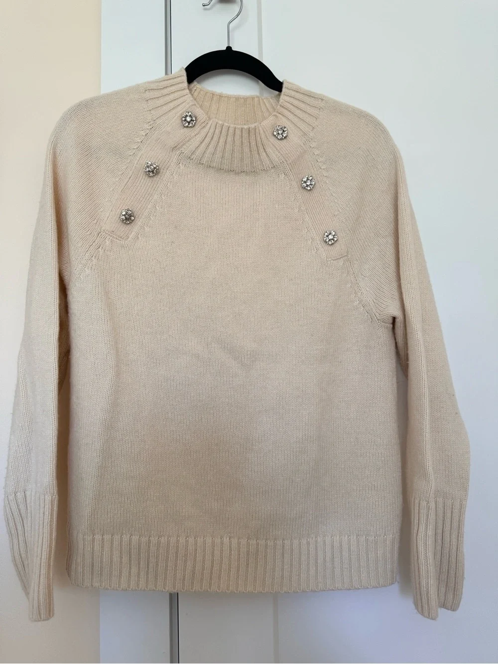 J. Crew Cream Sweater with Jeweled Buttons